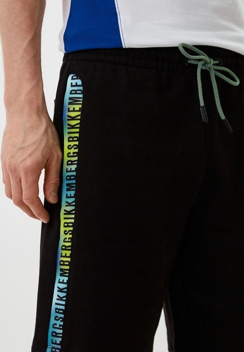 Bikkembergs Black Stripe Fleece Athletic Shorts Small